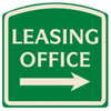 Leasing Office Arched Designer Sign With Right Arrow, Ivory On Green 16 X 16