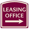 Leasing Office Designer Sign With Right Arrow, Ivory On Burgundy 16 X 16