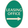 Leasing Office Oval Designer Sign W/ Right Arrow, Ivory On Green, 12 X 18