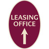 Leasing Office Oval Designer Sign With Up Arrow, Ivory On Burgundy, 12 X 18