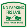 No Parking Fire Lane Sign, Green On Ivory, Non-Reflective, 16 X 16