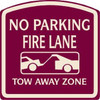 No Parking Fire Lane Sign, Ivory On Burgundy, Non-Reflective, 16 X 16