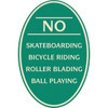 No Skateboarding Oval Designer Sign, Ivory On Green, 12 X 18
