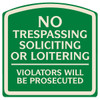 No Trespassing Designer Sign, Ivory On Green, Non-Reflective, 16 X 16