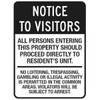 Notice To Visitors Sign, Black Reflective, 18 X 24