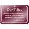 Our Policy Desk Sign, Burgundy, 9 X 6
