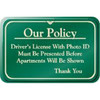 Our Policy Interior Sign, Green, 9 X 6