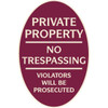 Private Property Oval Designer Sign, Ivory On Burgundy, 12 X 18