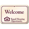 Welcome Equal Housing Desk Sign, Burgundy/Ivory, 9 X 6
