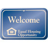 Welcome Equal Housing Desk Sign, Ivory On Blue, 9 X 6