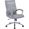 Worksmart Mid-Back Chair, Grey Faux Leather, Padded Arms And Chrome Finish Base