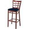 Kfi Seating Solid Wood Barstool, Mahogany, Navy Vinyl Seat