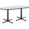 Kfi 30 X 72" Racetrack Pedestal Table With Grey Nebula Top, Black X-Base