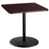National Public Seating 36"Sq Cafe Table 36"H Round Base Mahogany Top Black