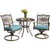 Hanover Traditions Patio Bistro Set With 2 Swivel Rockers With Blue Cushions