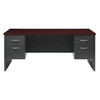 Hirsh Executive Office Modular Double Pedestal File Office Desk, 36 Inch D X 72 Inch W, Charcoal / Mahogany