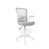 Boss Office Products Wht Frame Draft Chair-Gray Mesh-Fab Upholstery-Seat Cushion