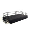 National Public Seating 8'X12'X24" Stage, Box Pleat Black Skirt, Grey Carpet