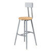 National Public Seating 24-32" Height Adjust. Stool W/Bkrst Wood Seat Grey Frame