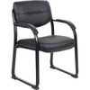 Boss High Back Leatherplus Side Chair With Arms, Sled Base, Black