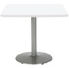 Kfi 30" Square Pedestal Table With Designer White Top, Round Silver Base