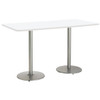 KFI 36" X 72" Pedestal Table W/Designer White Top, White Edge, Round Silver Ba T3672-B1922-SL-D354-38