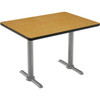 Kfi 30" X 48" Pedestal Table With Medium Oak Top, Silver T-Leg Base