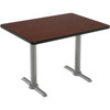 Kfi 30" X 48" Pedestal Table With Mahogany Top, Silver T-Leg Base, Bistro Heig