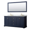Wyndham Avery 72" Dark Blue Double Vanity, Carrara Marble, Oval Sinks, Mirror