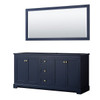 Wyndham Avery 72" Dark Blue Double Vanity, No Countertop, No Sinks, 70" Mirror