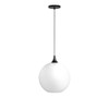 Liteco 12" Pendant Fixture, E26 Socket, 5' Cord, Black With Acrylic White Globe