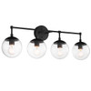 Design House Gracelyn 4-Light Vanity, Seeded Glass Globe, Matte Black
