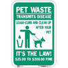 Hy-Ko Pet Waste Transmits Disease With Fine Sign 12x18" Non-Reflective Aluminum
