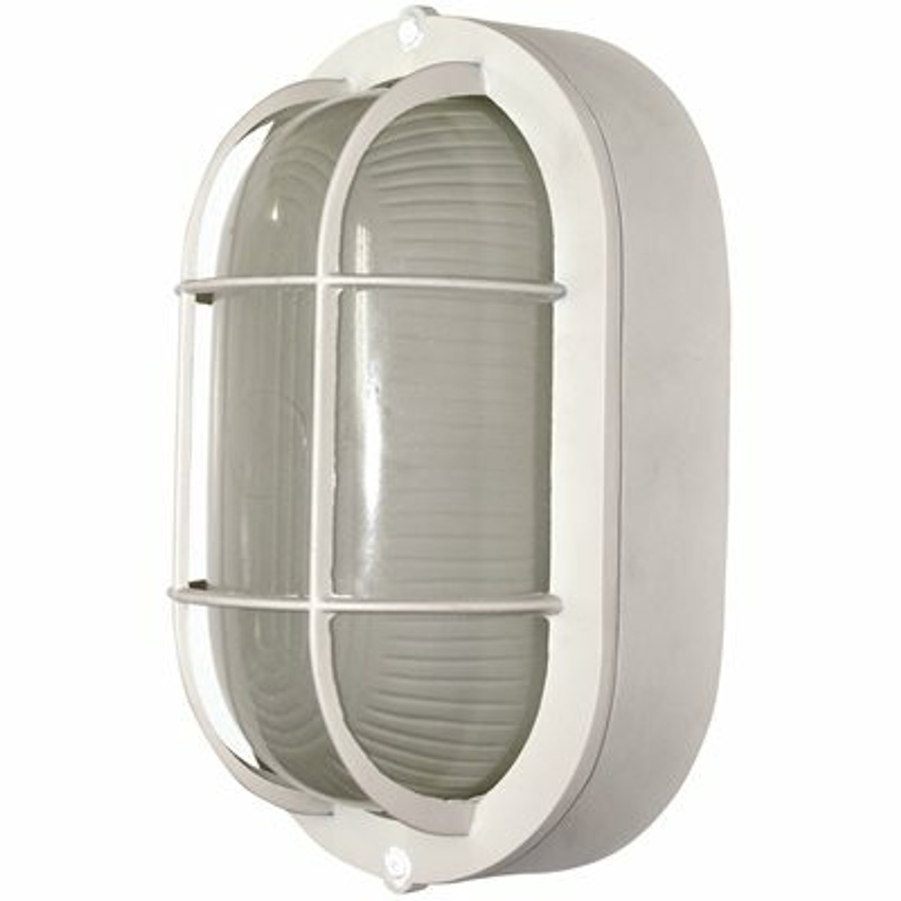 Royal Cove Medium 1-Light White Outdoor Wall Or Ceiling Mounted Fixture Bulkhead With Frosted Glass