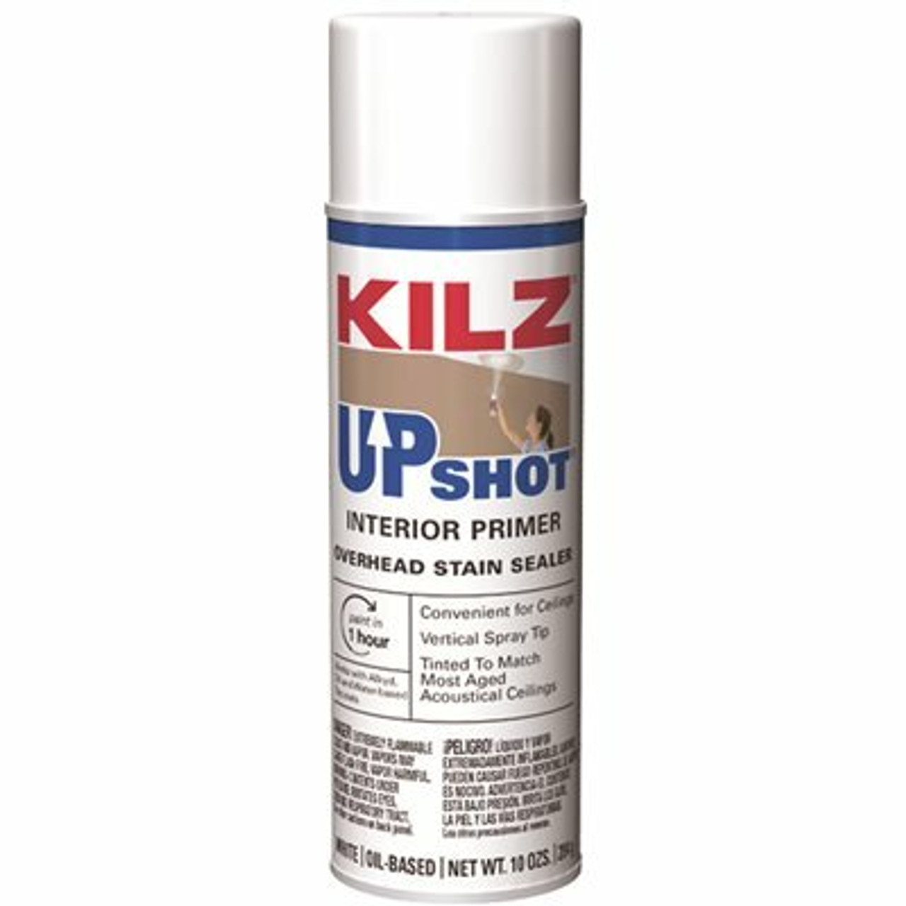 Kilz Upshot 10 Oz. White Overhead Oil-Based Interior Primer Spray Stain Sealer And Stain Blocker