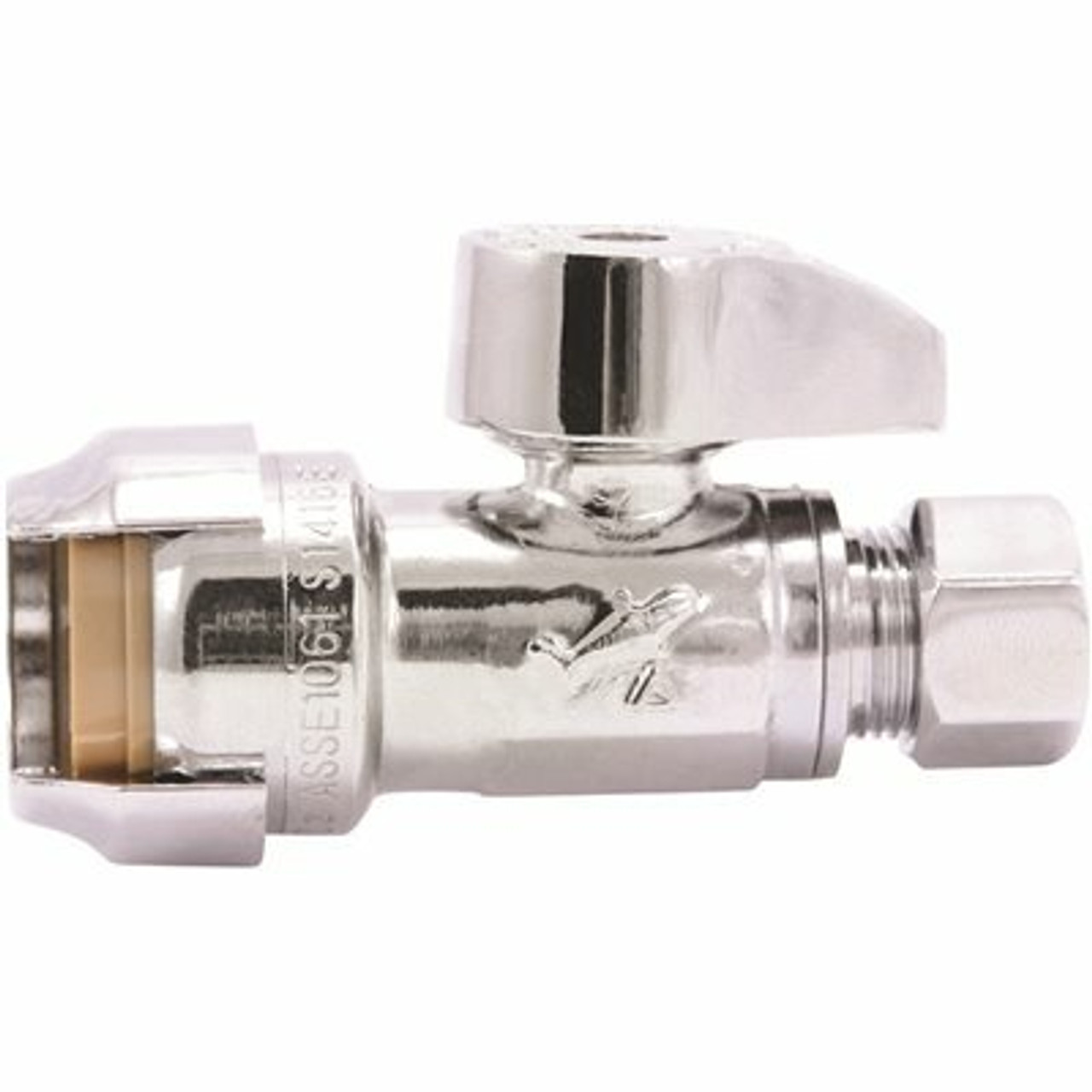 Sharkbite 1/2 In. Push-To-Connect X 3/8 In. O.D. Compression Chrome-Plated Brass Quarter-Turn Straight Stop Valve