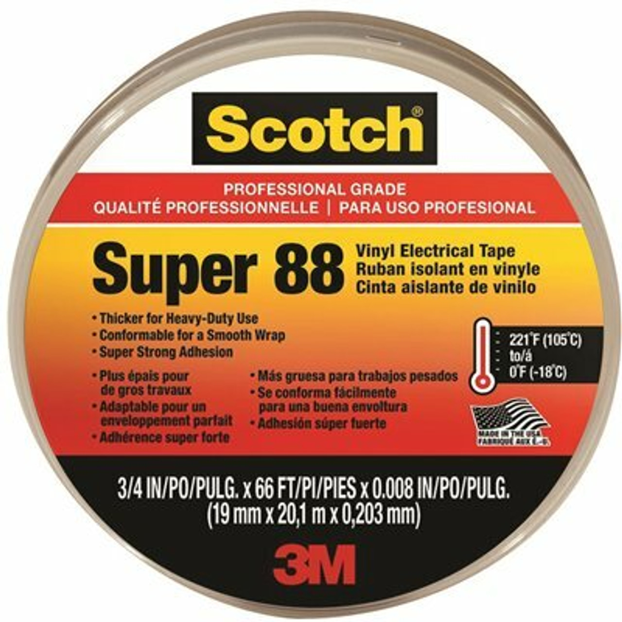 3M Scotch 3/4 In. X 66 Ft. X 0.008 In. Super 88 Vinyl Electrical Tape, Black