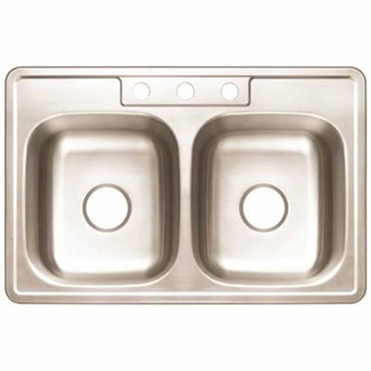 Premier Stainless Steel Kitchen Sink 33 in. 3-Hole Double Bowl Drop-In Kitchen Sink With Brush Finish