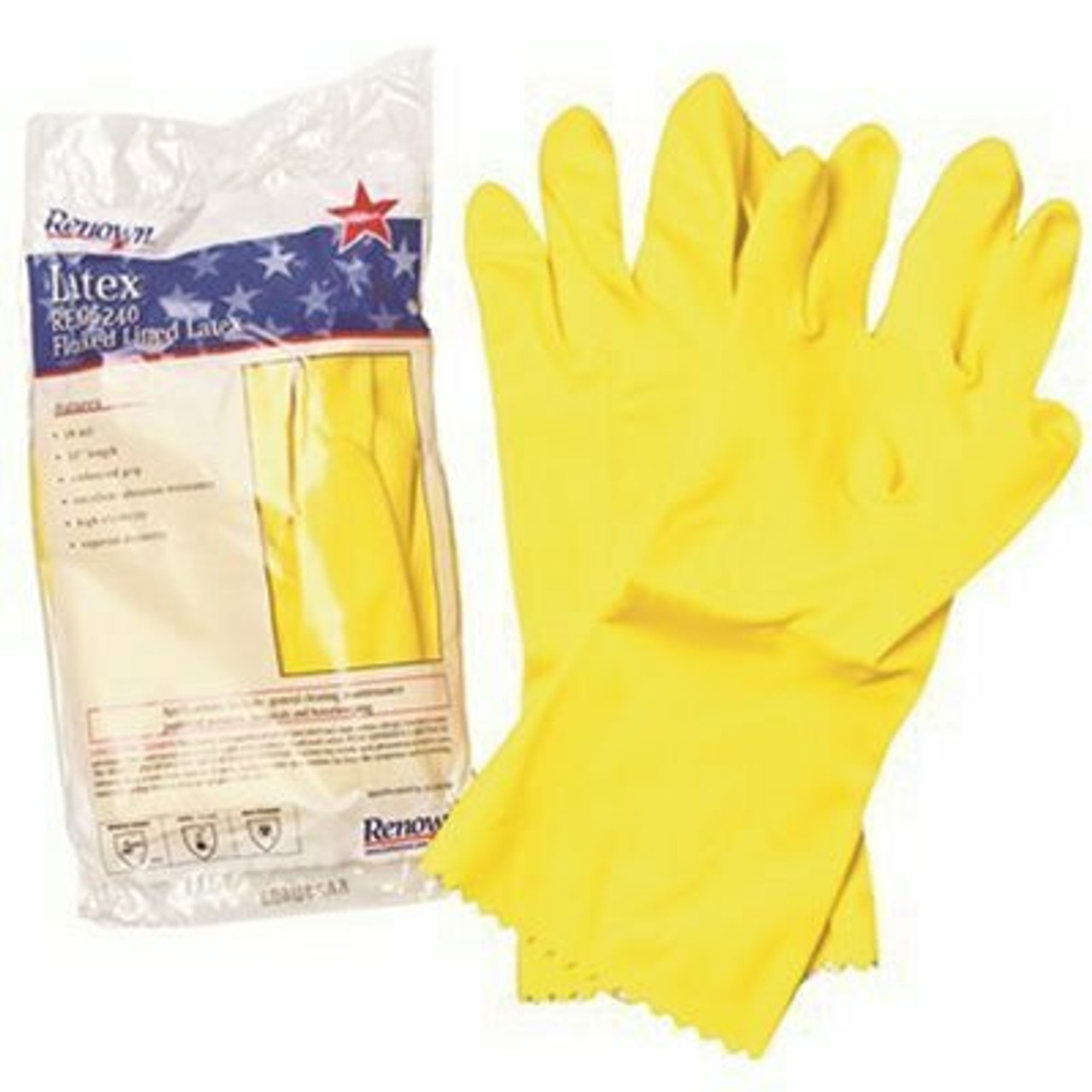 Renown Medium Yellow Latex Flock-Lined Gloves