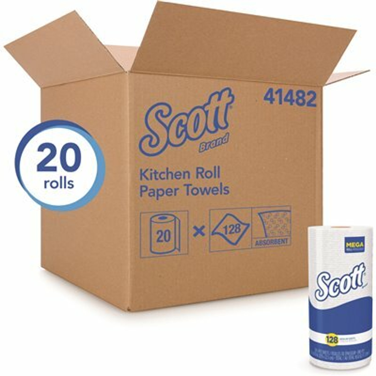 Scott Perforated Standard Kitchen Paper Towels With Fast-Drying Absorbency Pockets (128 Sheets/Roll, 20 Rolls/Case)