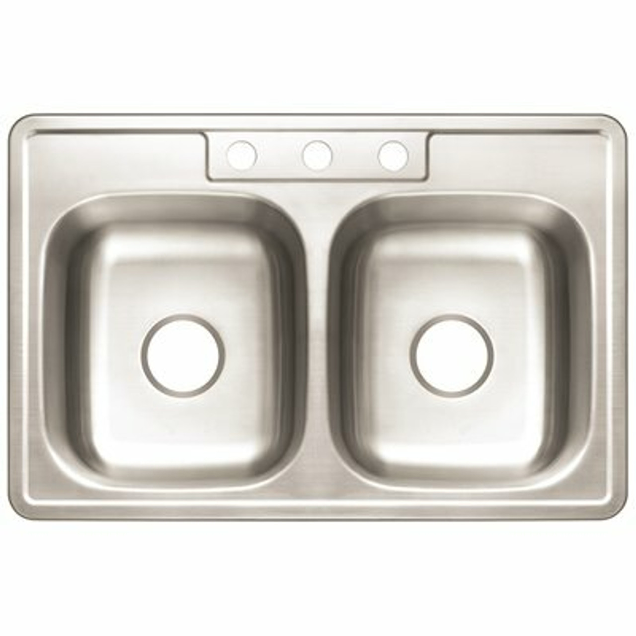 Premier Stainless Steel 33 In. 3-Hole Double Bowl Drop-In Kitchen Sink With Brush