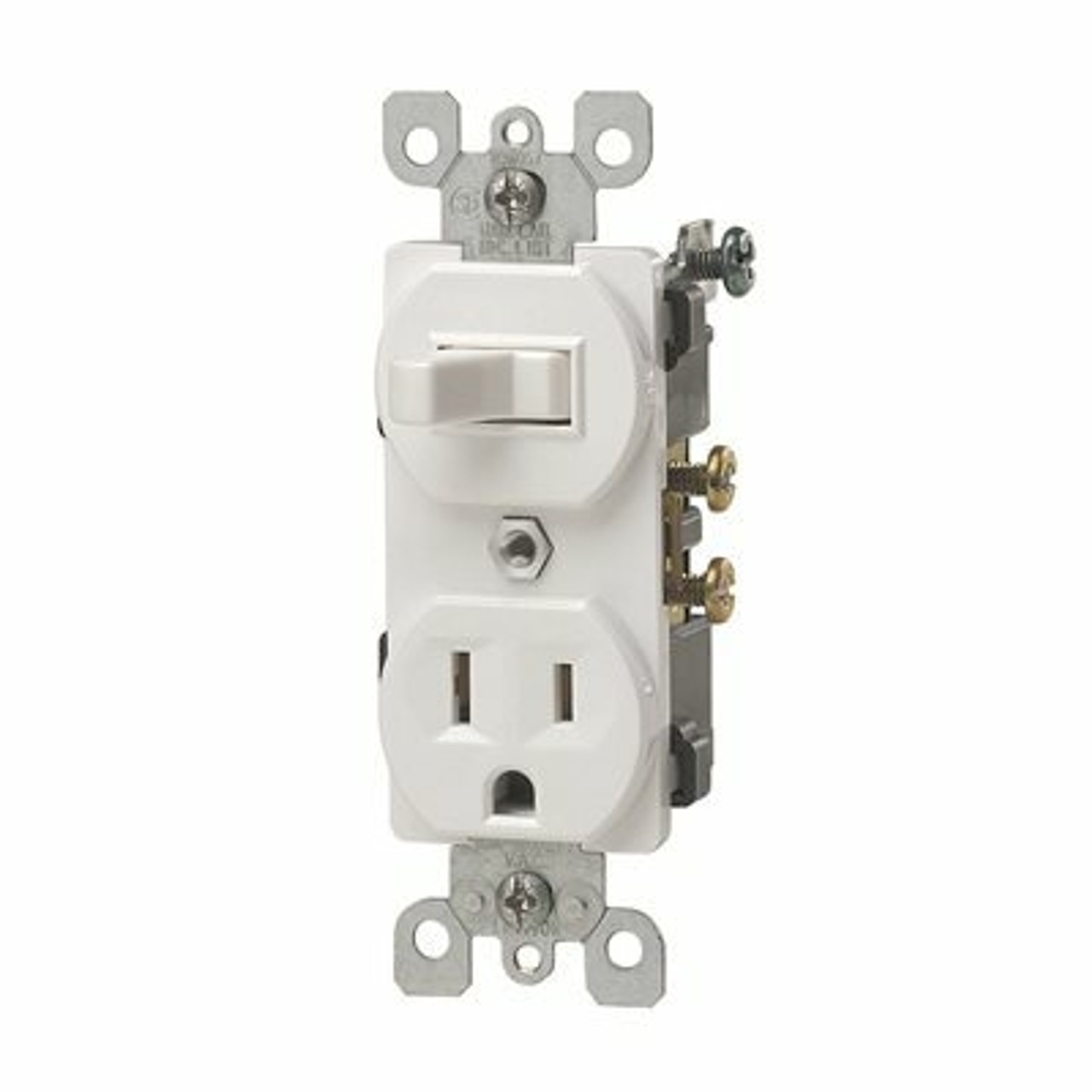 Leviton 15 Amp Commercial Grade Combination Single Pole Toggle Switch And Receptacle, White