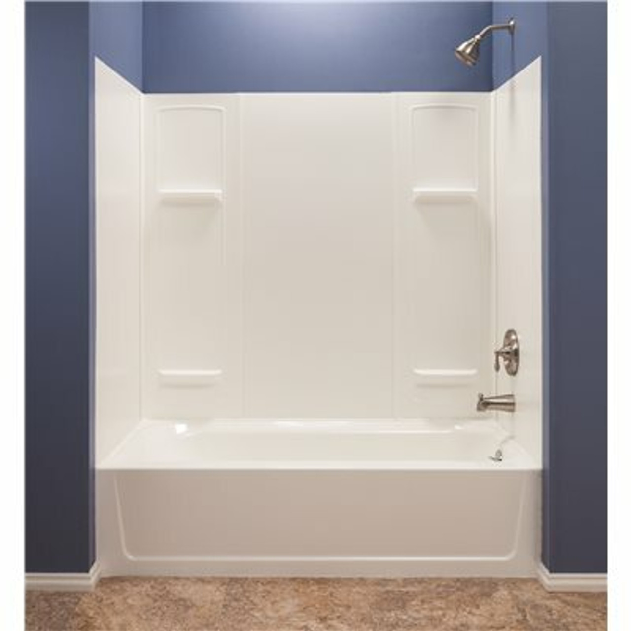 Mustee Durawall 30 In. X 60 In. X 55 In. 5 Piece Easy Up Adhesive Alcove Tub Surround In White