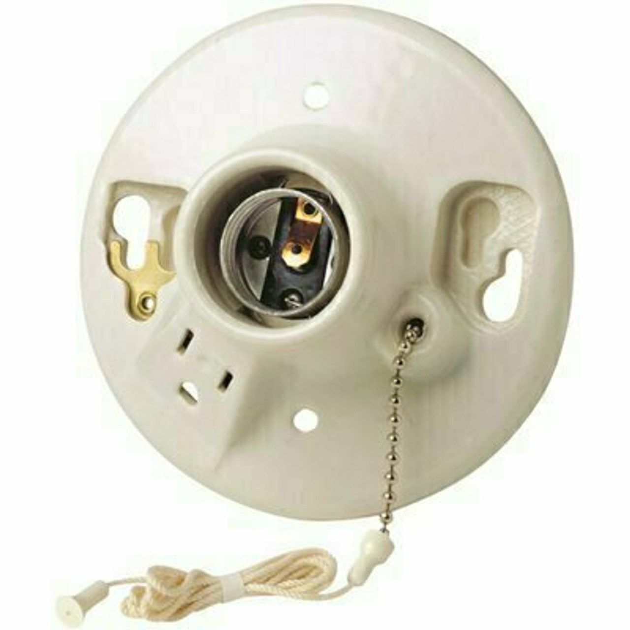 Leviton Glazed Porcelain Lamp Holder With Pull Chain And Outlet
