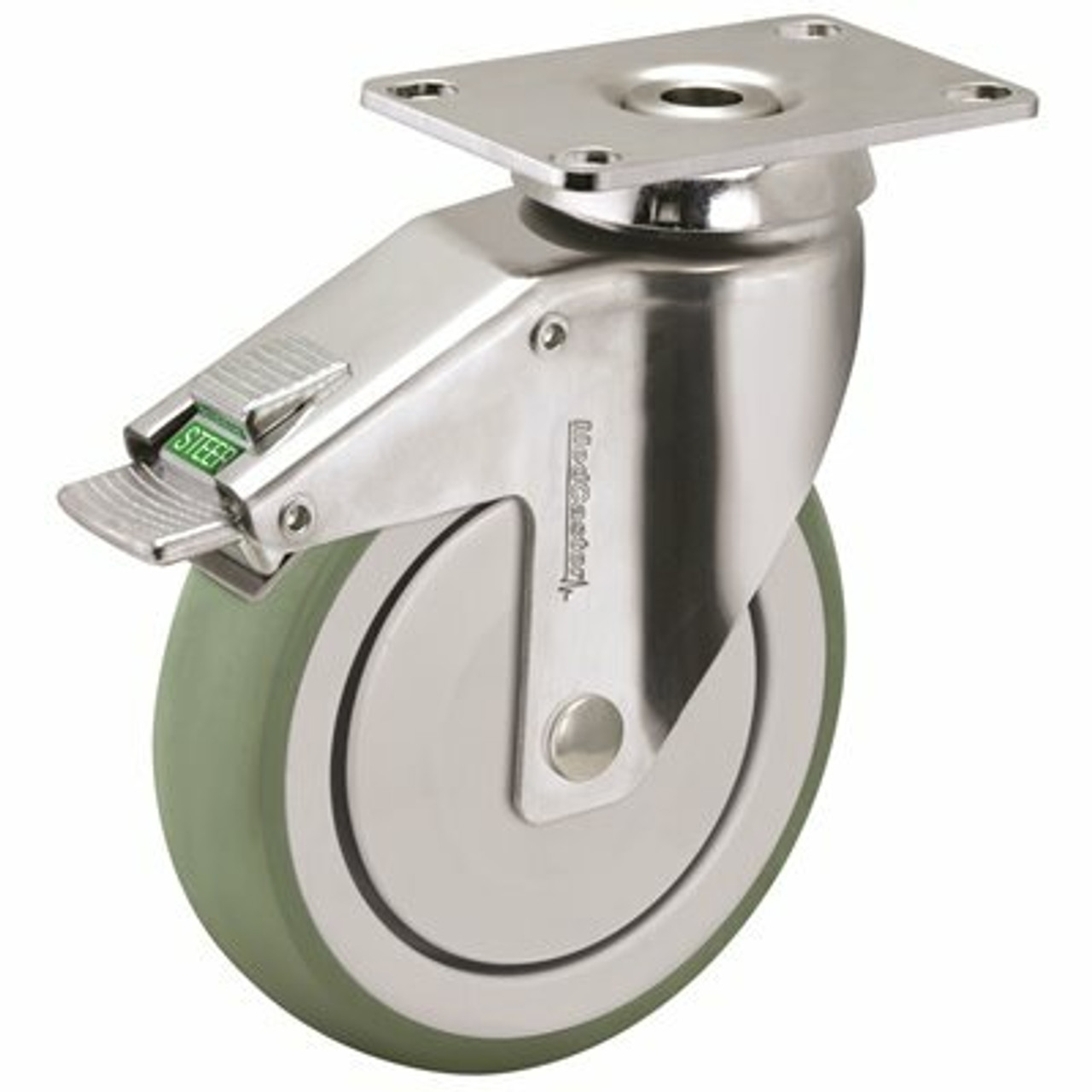 Medcaster Antimicrobial Direction Lock Caster With 220-Pound Capacity And Top Plate Fitting, 5 In., Stainless Steel