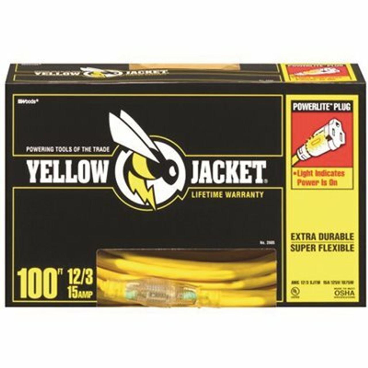 Yellow Jacket 100 Ft. 12/3 Sjtw Outdoor Heavy-Duty Extension Cord With Power Light Plug