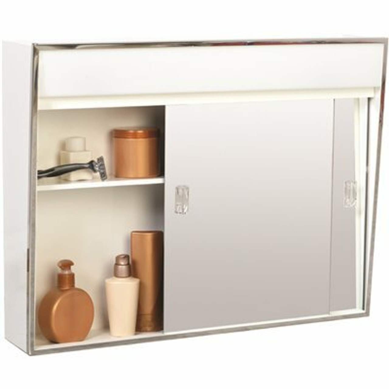 Zenith 24.38 In. X 19.5 In. Lighted Sliding Door Surface-Mount Medicine Cabinet In Chrome