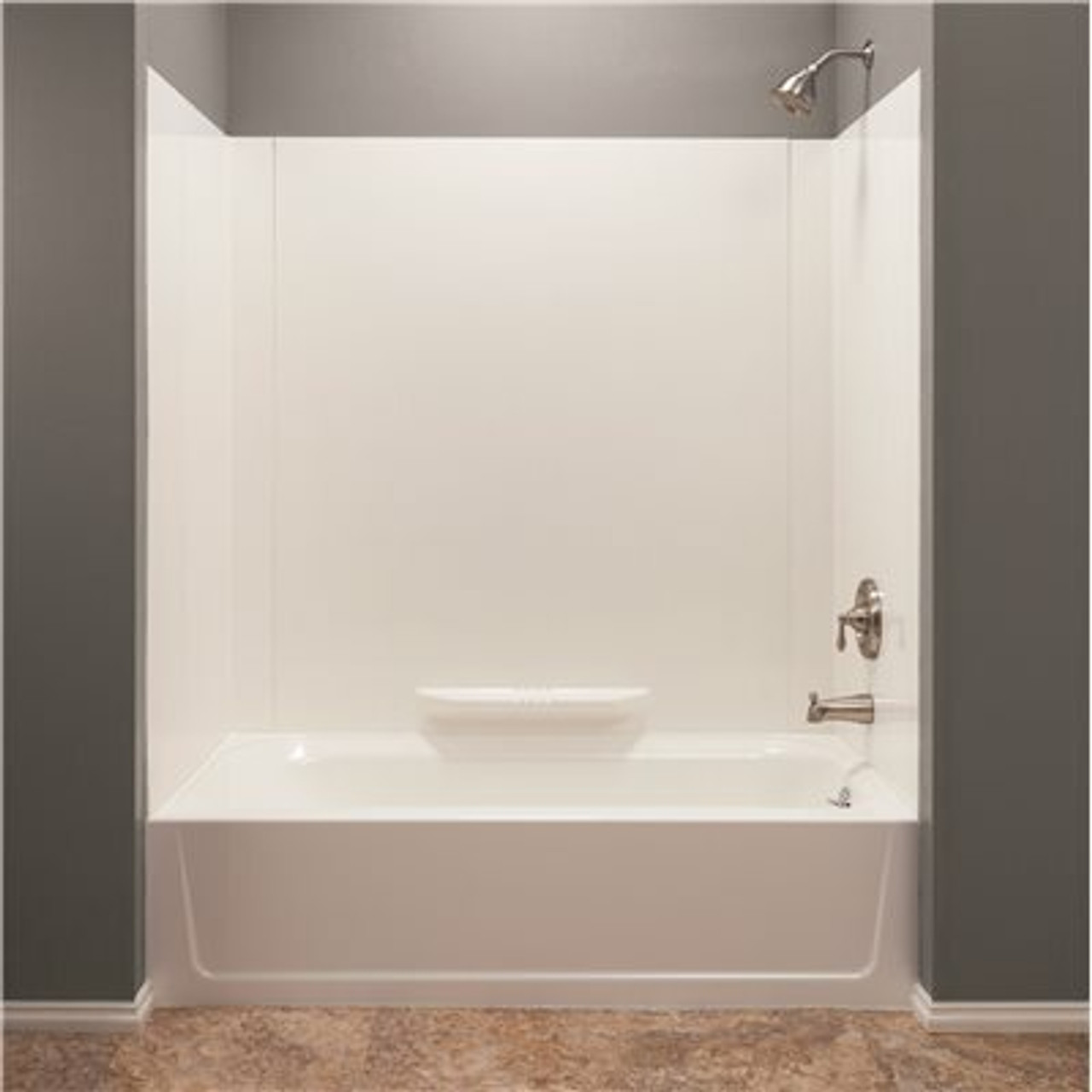 Mustee Durawall 30 In. X 60 In. X 58 In. 3-Piece Easy Up Adhesive Alcove Bath Tub Surround In White