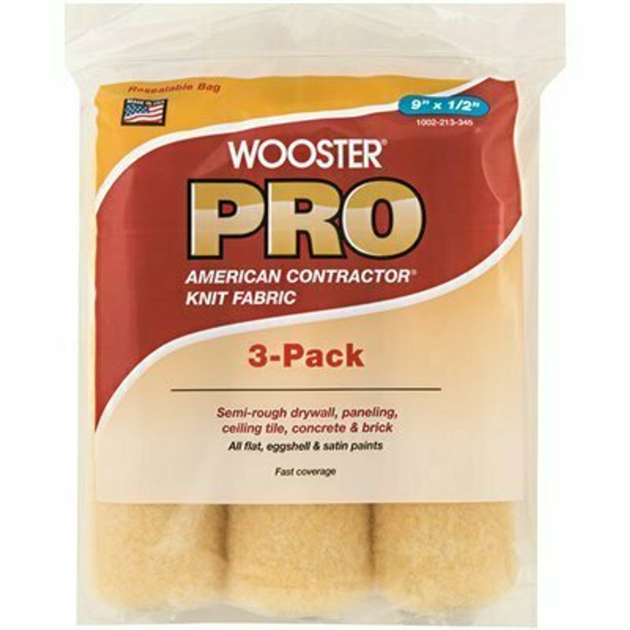 Wooster 9 In. X 1/2 In. Pro American Contractor High-Density Knit Fabric Roller (3 Pack)