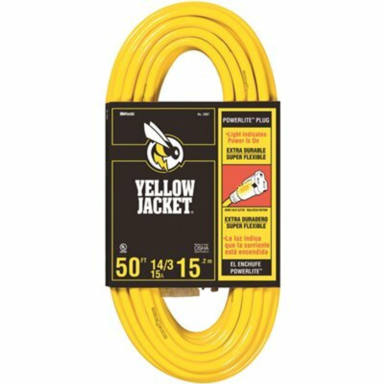 Yellow Jacket 50 Ft. 14/3 Sjtw Outdoor Medium-Duty Extension Cord With Power Light Plug
